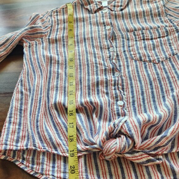 Red White @ Blue Pop Sugar Striped Button Down Shirt, Small Linen Rayon Tie-up - Picture 6 of 6